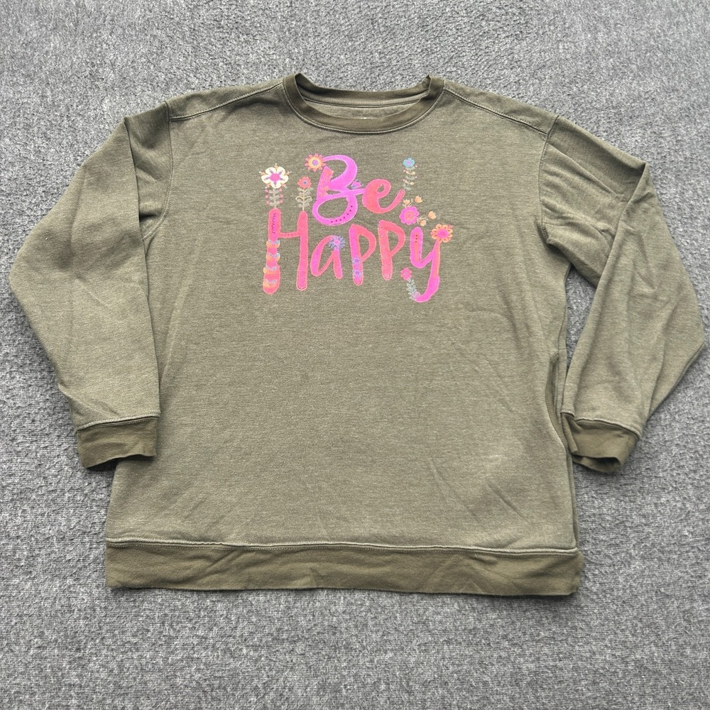 Natural Life Sweatshirt Small Be Happy Floral Crewneck Pockets Boho